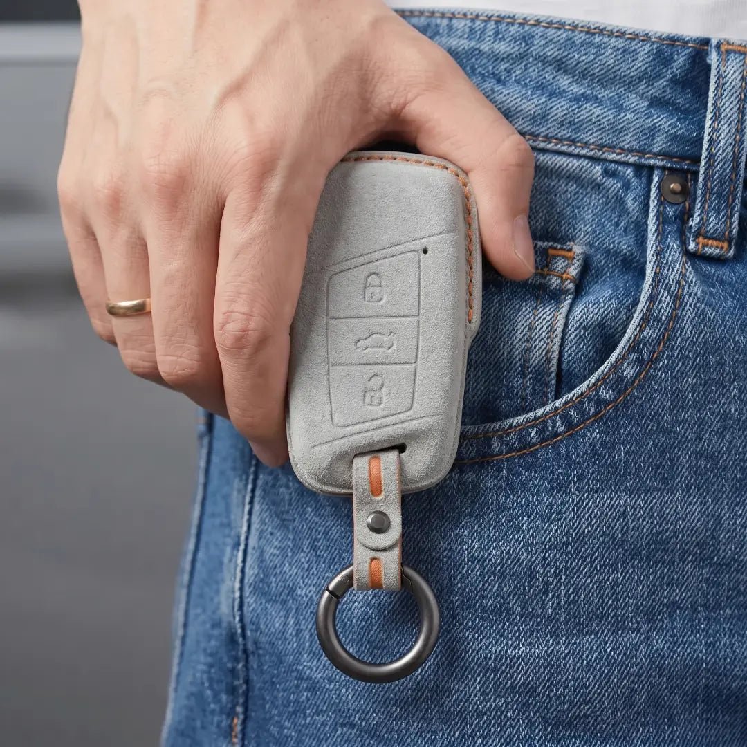 Seat Hand - Stitched Alcantara Key Fob Cover – Chrome - Top Smart Key - White