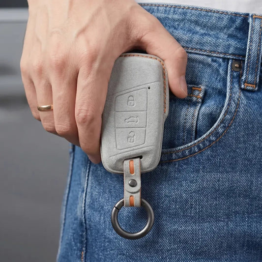 Seat Hand - Stitched Alcantara Key Fob Cover – Chrome - Top Smart Key - White