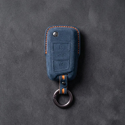 Seat Hand - Stitched Alcantara Key Fob Cover – Geometric Flip Key 3 - Button - Cobalt blue
