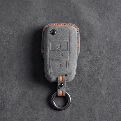 Seat Hand - Stitched Alcantara Key Fob Cover – Geometric Flip Key 3 - Button - Dark gray
