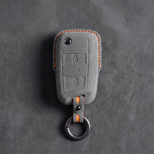 Seat Hand - Stitched Alcantara Key Fob Cover – Geometric Flip Key 3 - Button - Dark gray