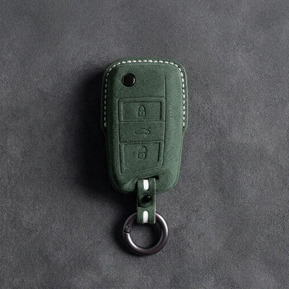 Seat Hand - Stitched Alcantara Key Fob Cover – Geometric Flip Key 3 - Button - Dark green