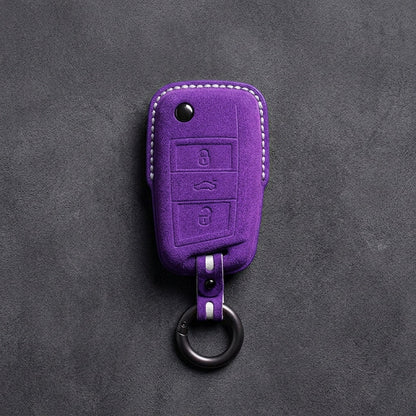 Seat Hand - Stitched Alcantara Key Fob Cover – Geometric Flip Key 3 - Button - Dark purple