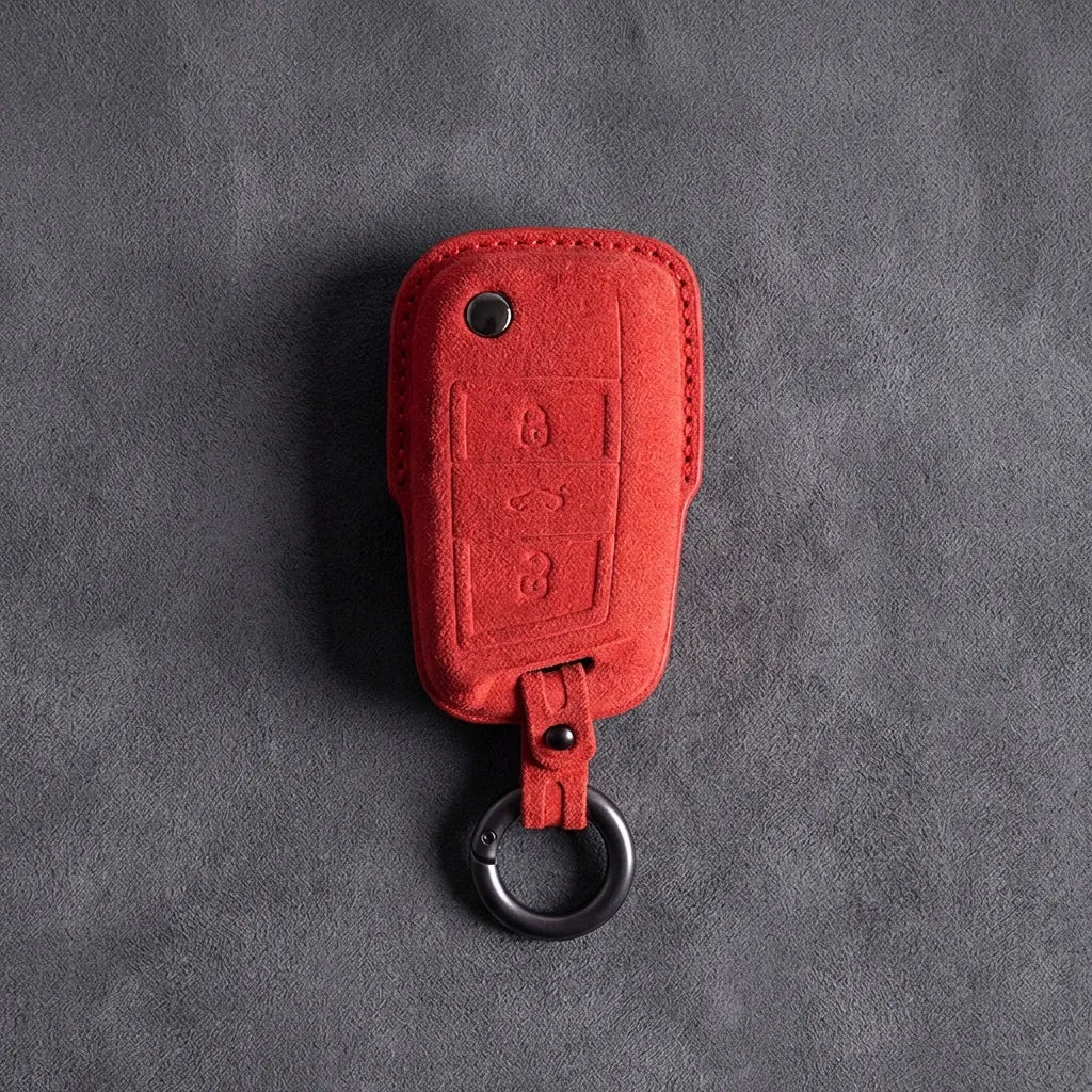 Seat Hand - Stitched Alcantara Key Fob Cover – Geometric Flip Key 3 - Button - Red