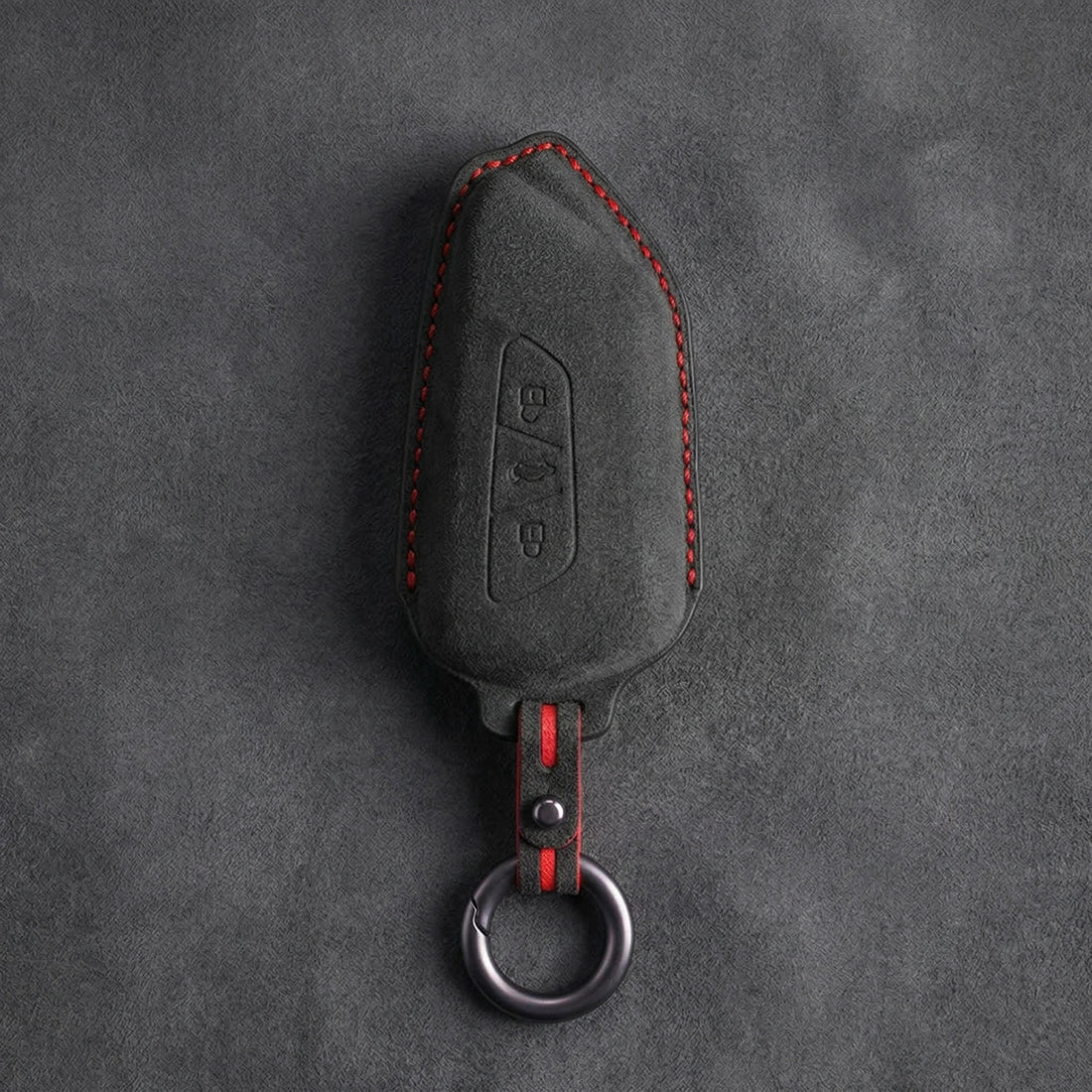 Skoda Hand - Stitched Alcantara Key Fob Cover - Angular 3 - Button - Dark charcoal