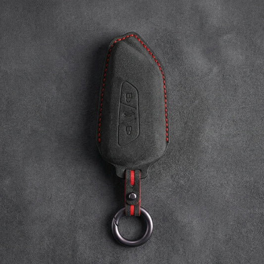 Skoda Hand - Stitched Alcantara Key Fob Cover - Angular 3 - Button - Dark charcoal