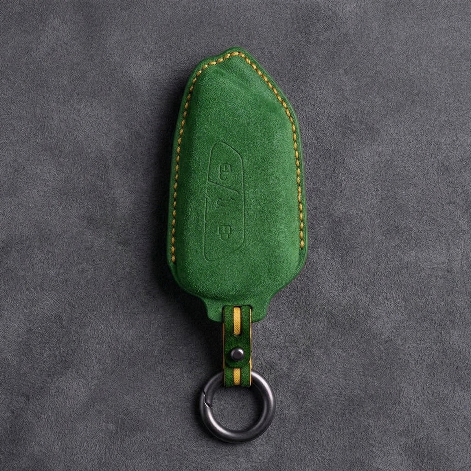 Skoda Hand - Stitched Alcantara Key Fob Cover - Angular 3 - Button - Grass green