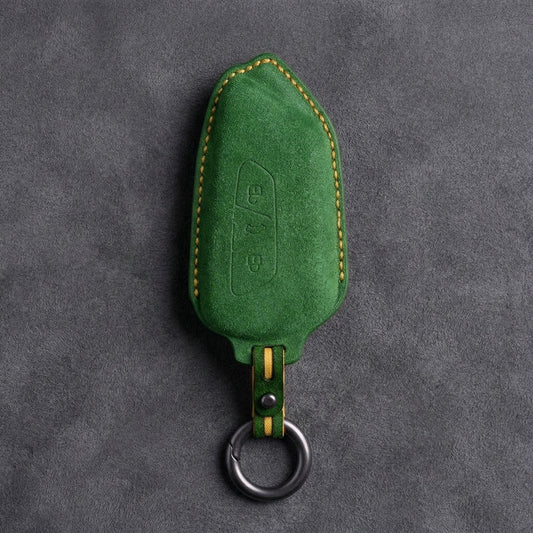 Skoda Hand - Stitched Alcantara Key Fob Cover - Angular 3 - Button - Grass green