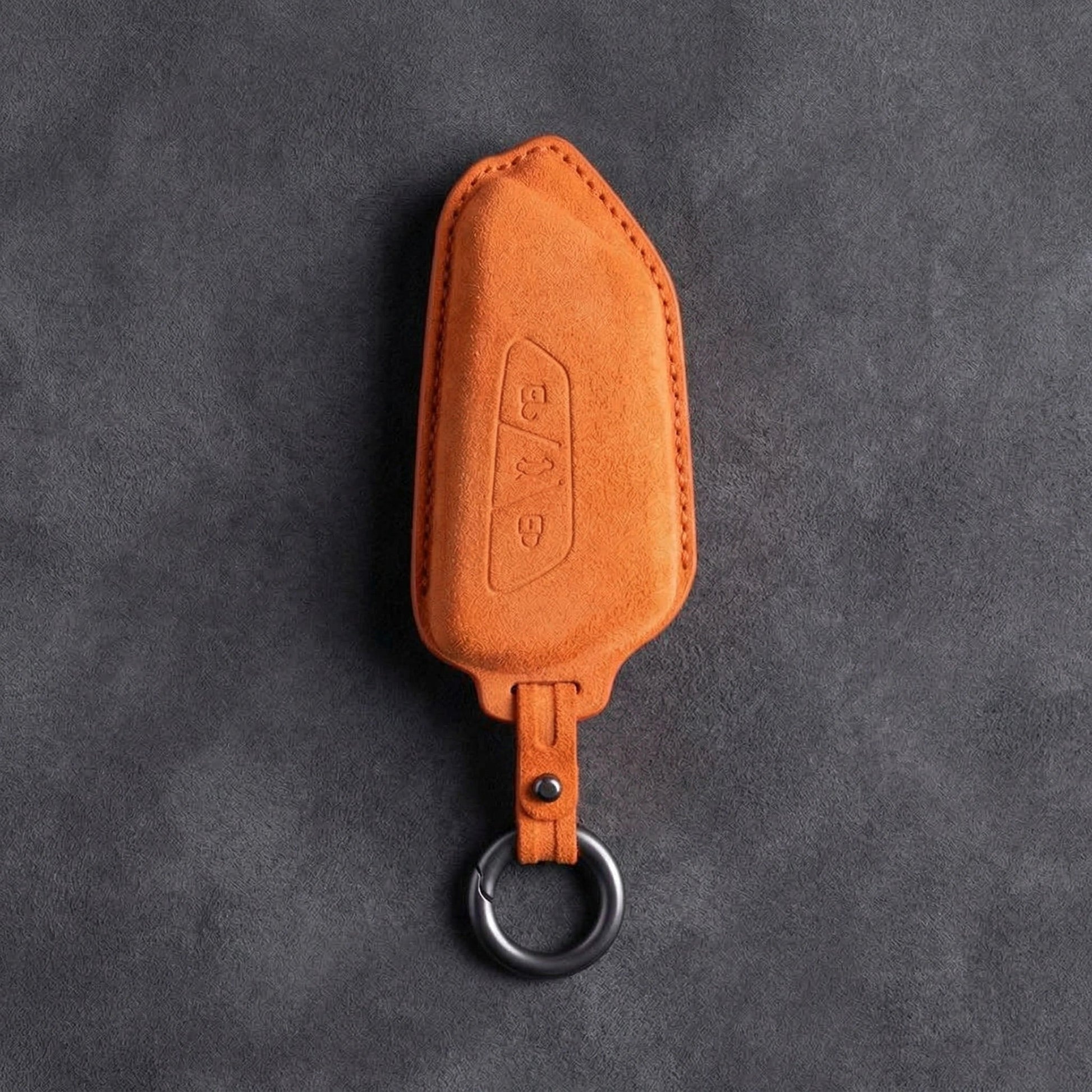 Skoda Hand - Stitched Alcantara Key Fob Cover - Angular 3 - Button - Orange