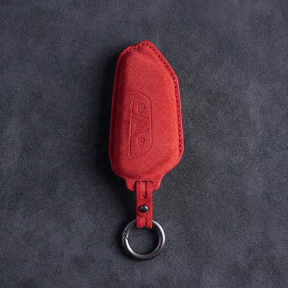 Skoda Hand - Stitched Alcantara Key Fob Cover - Angular 3 - Button - Red