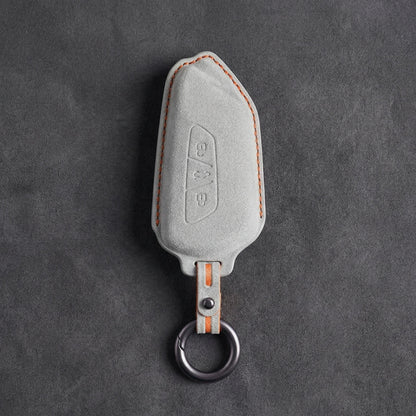 Skoda Hand - Stitched Alcantara Key Fob Cover - Angular 3 - Button - White