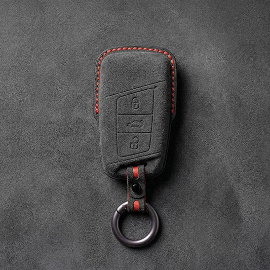 Skoda Hand - Stitched Alcantara Key Fob Cover – Chrome Top 3 - Button - Dark charcoal