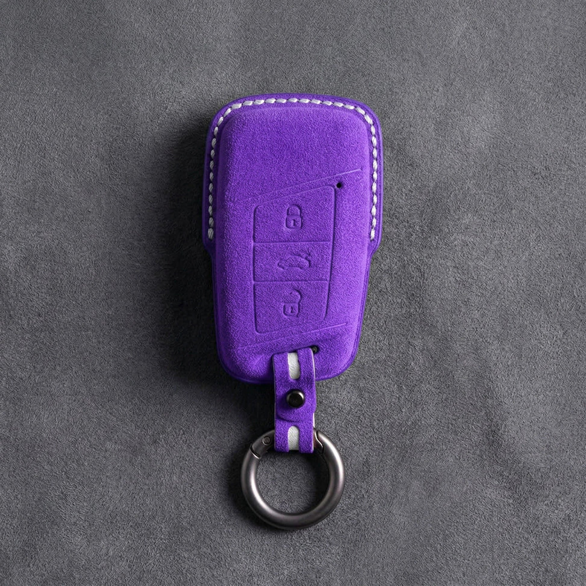 Skoda Hand - Stitched Alcantara Key Fob Cover – Chrome Top 3 - Button - Dark purple