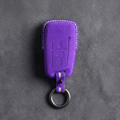 Skoda Hand - Stitched Alcantara Key Fob Cover – Chrome Top 3 - Button - Dark purple