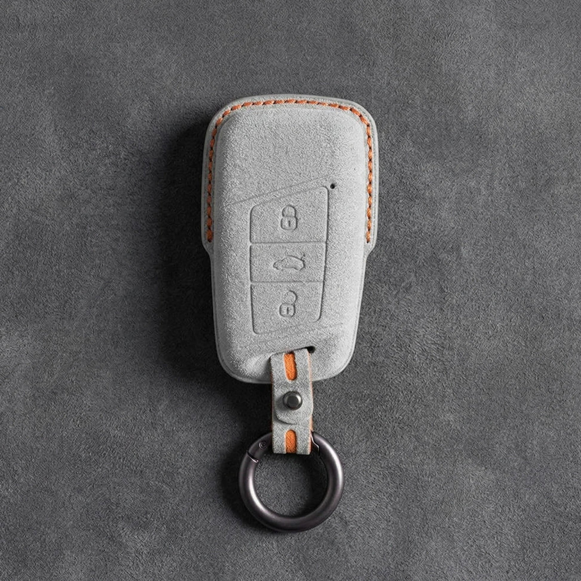 Skoda Hand - Stitched Alcantara Key Fob Cover – Chrome Top 3 - Button - White