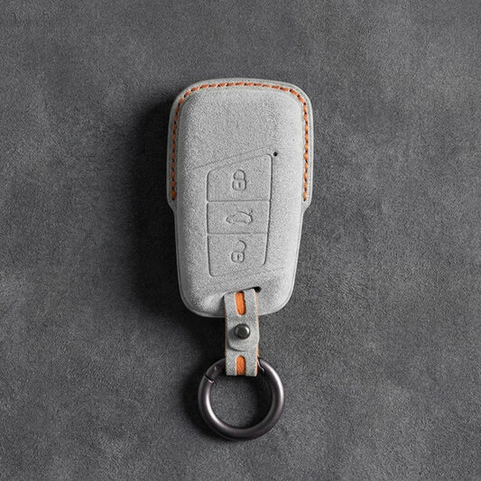 Skoda Hand - Stitched Alcantara Key Fob Cover – Chrome Top 3 - Button - White