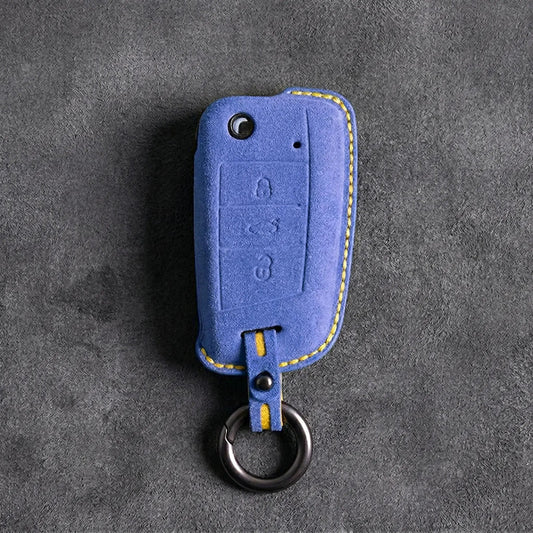 Skoda Hand - Stitched Alcantara Key Fob Cover – Flip Key 3 - Button - Cornflower blue