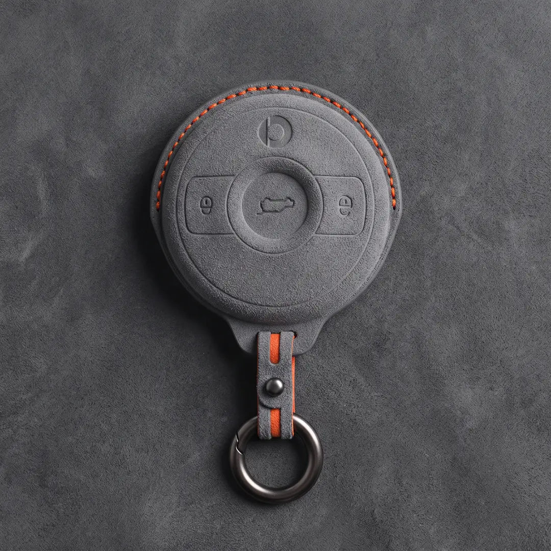 Smart Hand-Stitched Alcantara Key Fob Cover - Smart #1 & #3 Circular Key - Dark Gray