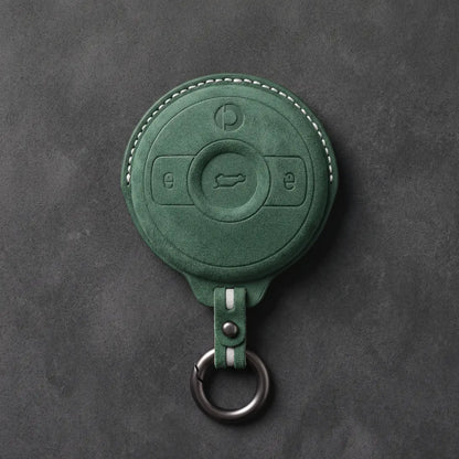 Smart Hand-Stitched Alcantara Key Fob Cover - Smart #1 & #3 Circular Key - Dark Green