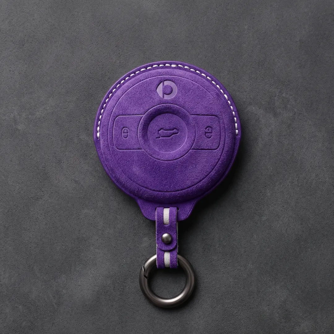 Smart Hand-Stitched Alcantara Key Fob Cover - Smart #1 & #3 Circular Key - Dark Purple