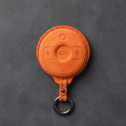 Smart Hand-Stitched Alcantara Key Fob Cover - Smart #1 & #3 Circular Key - Orange