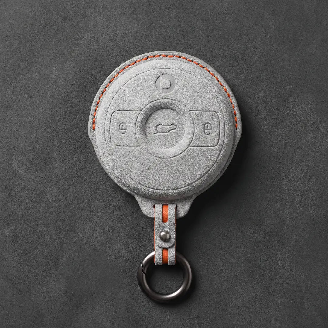 Smart Hand-Stitched Alcantara Key Fob Cover - Smart #1 & #3 Circular Key - White