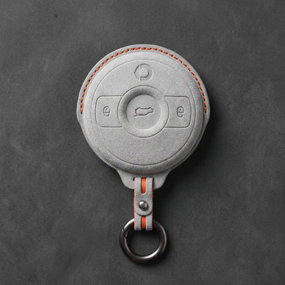 Smart Hand-Stitched Alcantara Key Fob Cover - Smart #1 & #3 Circular Key - White