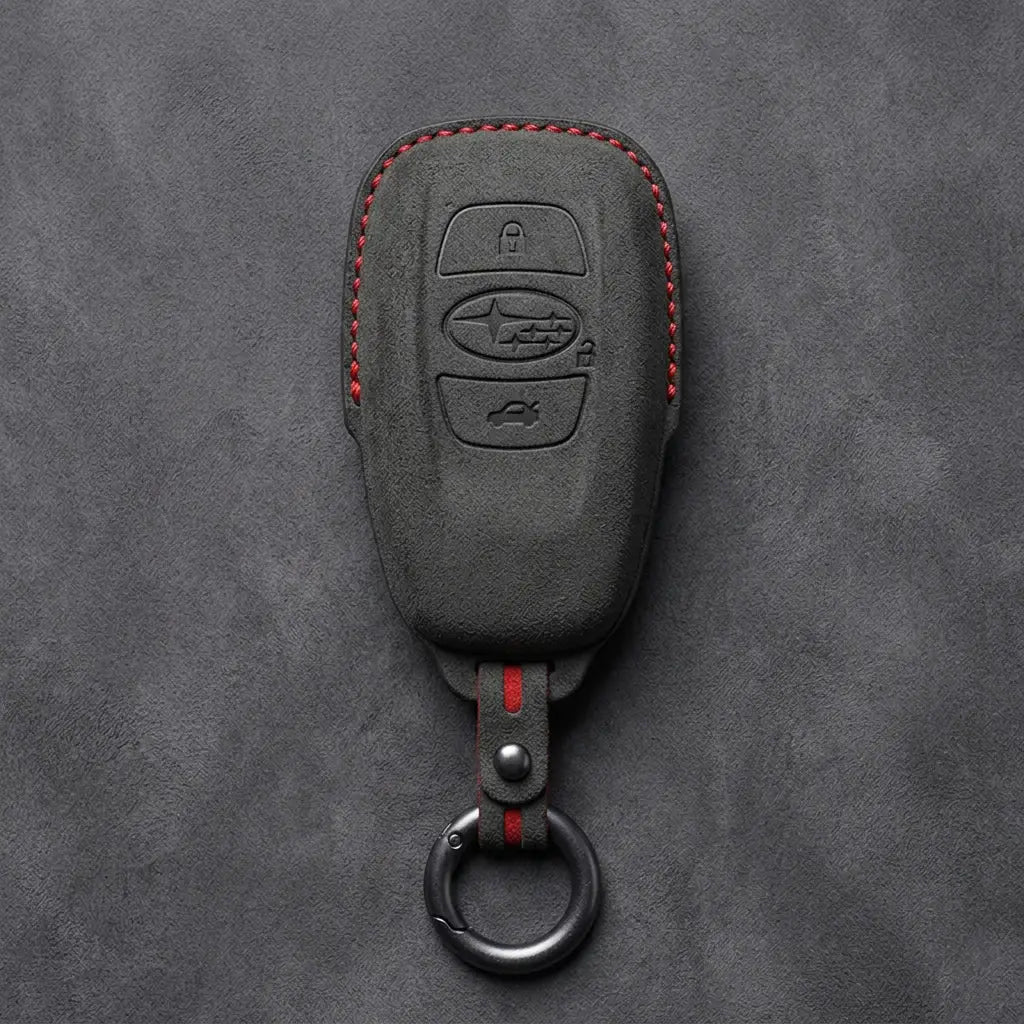 Subaru Hand-Stitched Alcantara Key Fob Cover – Symmetric 3-Button Fob - Dark Charcoal
