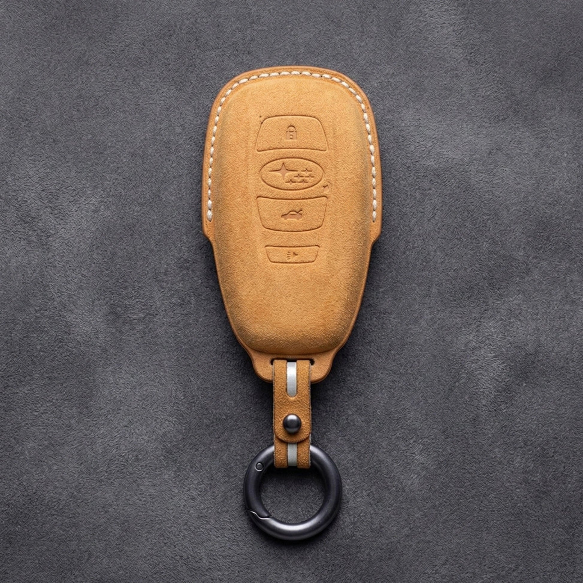 Subaru Hand - Stitched Alcantara Key Fob Cover – Symmetric Smart Fob - Soft brown