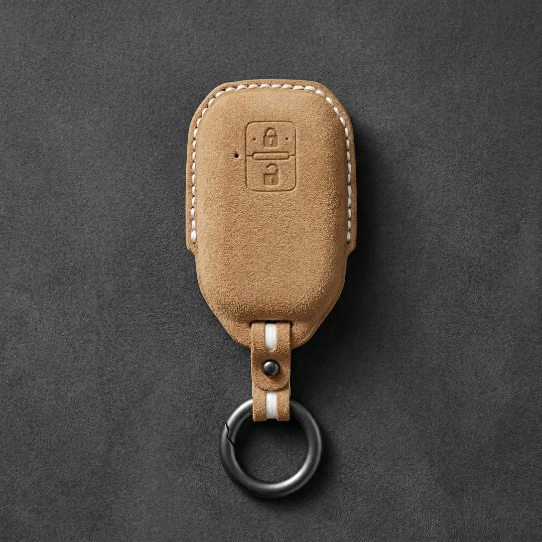 Suzuki Hand - Stitched Alcantara Key Fob Cover – Angular Smart Key 2 - Button - Soft brown