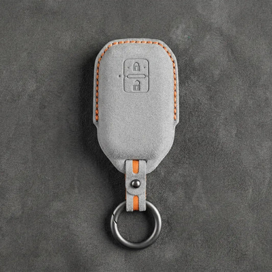 Suzuki Hand - Stitched Alcantara Key Fob Cover – Angular Smart Key 2 - Button - White