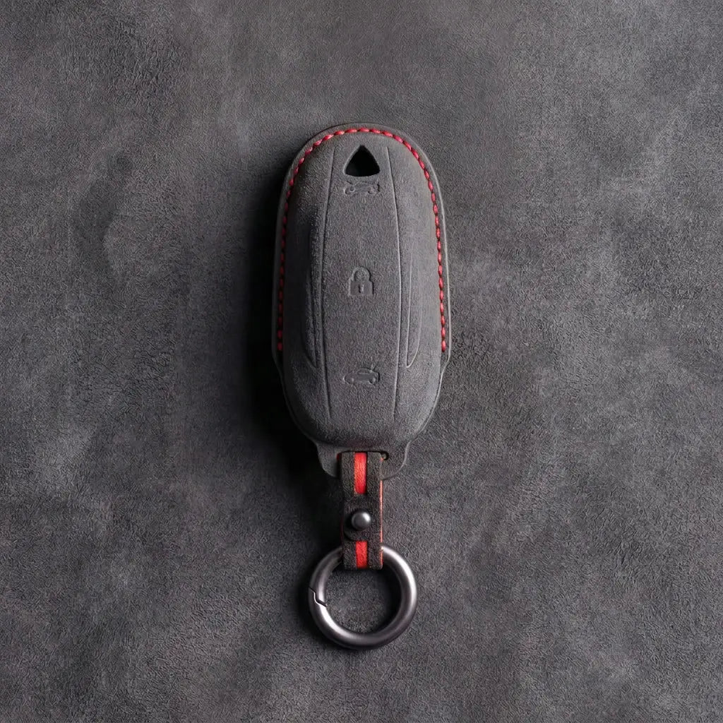 Hand-Stitched Alcantara Key Fob Cover for Tesla – Model S/X - Dark Charcoal