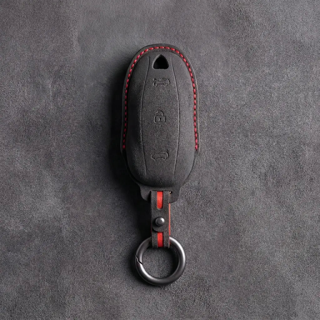 Tesla Hand Stitched Alcantara Key Fob Cover Model Y And 3 - Dark Charcoal
