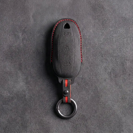 Tesla Hand Stitched Alcantara Key Fob Cover Model Y And 3 - Dark Charcoal