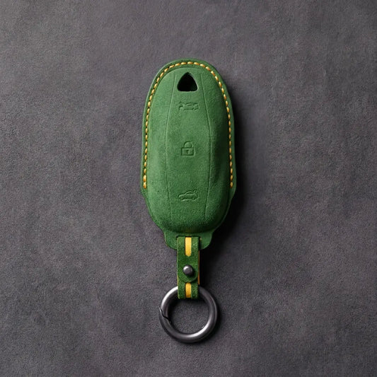 Tesla Hand Stitched Alcantara Key Fob Cover Model Y And 3 - Grass Green