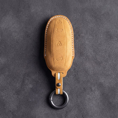 Tesla Hand - Stitched Alcantara Key Fob Cover - Model Y/3 - Soft brown
