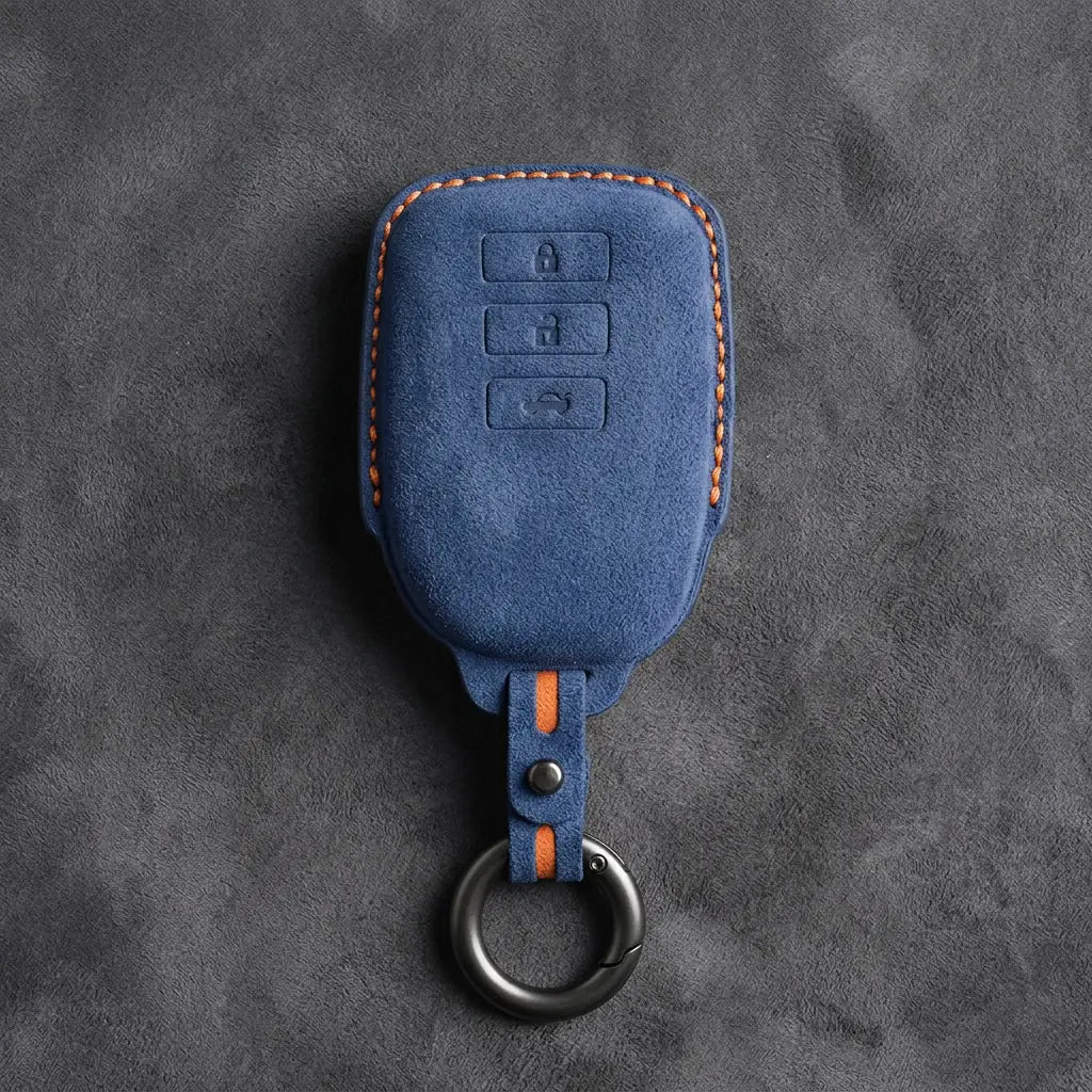 Toyota Hand-Stitched Alcantara Key Fob Cover – 3-Button Smart Key - Cobalt Blue