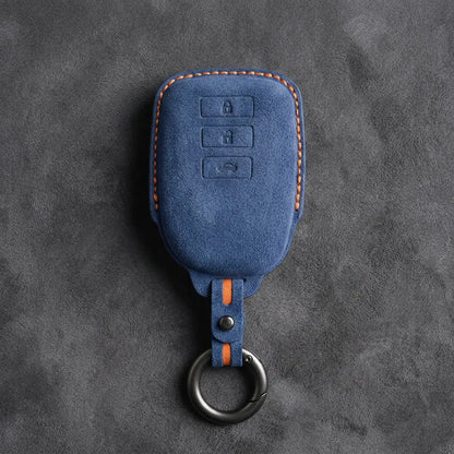Toyota Hand-Stitched Alcantara Key Fob Cover – 3-Button Smart Key - Cobalt Blue