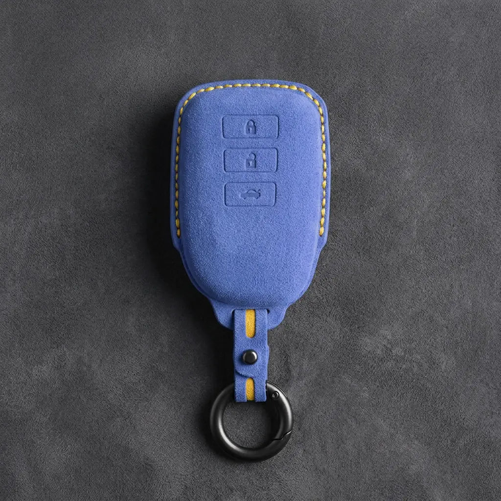 Toyota Hand-Stitched Alcantara Key Fob Cover – 3-Button Smart Key - Cornflower Blue