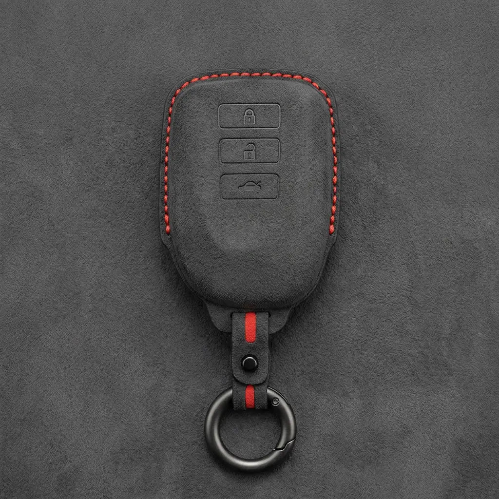 Toyota Hand-Stitched Alcantara Key Fob Cover – 3-Button Smart Key - Dark Charcoal