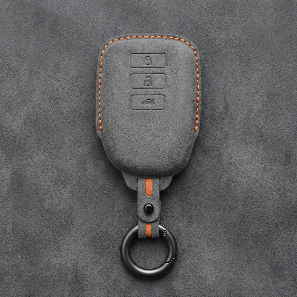 Toyota Hand-Stitched Alcantara Key Fob Cover – 3-Button Smart Key - Dark Gray