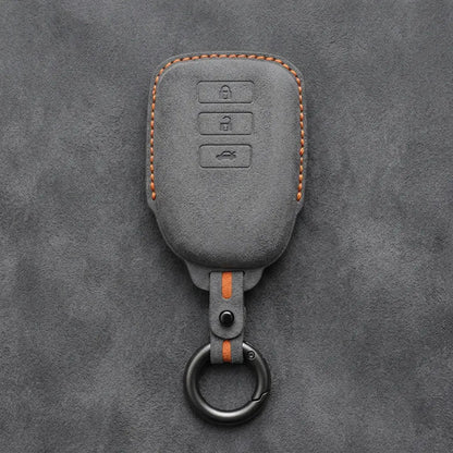 Toyota Hand-Stitched Alcantara Key Fob Cover – 3-Button Smart Key - Dark Gray