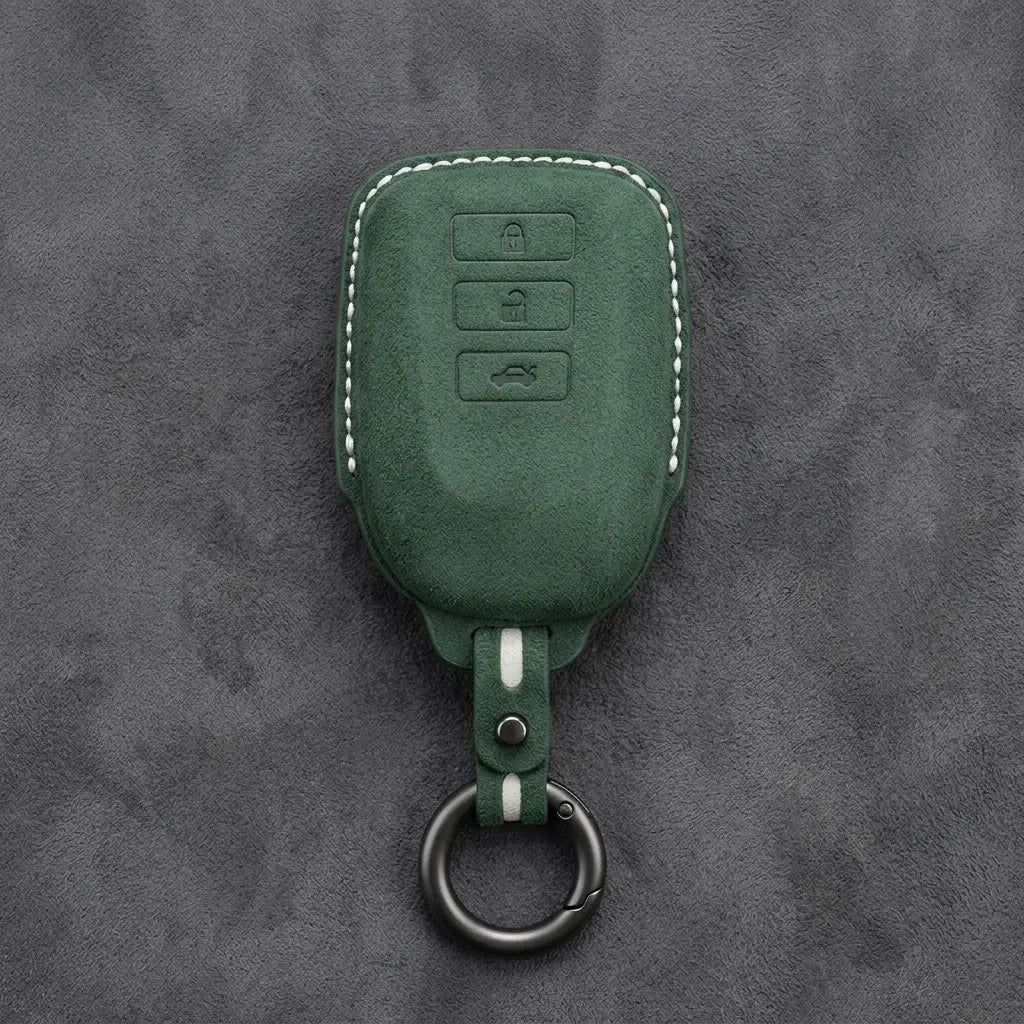 Toyota Hand-Stitched Alcantara Key Fob Cover – 3-Button Smart Key - Dark Green