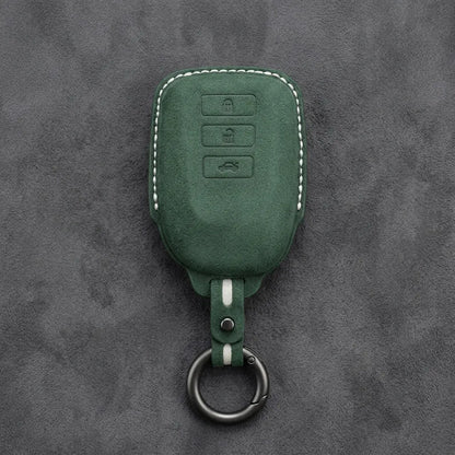 Toyota Hand-Stitched Alcantara Key Fob Cover – 3-Button Smart Key - Dark Green