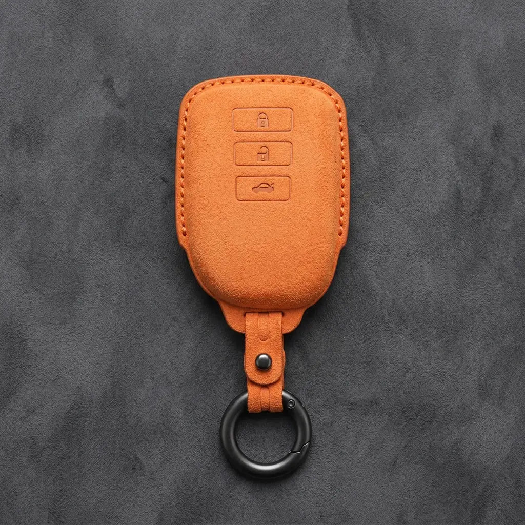 Toyota Hand-Stitched Alcantara Key Fob Cover – 3-Button Smart Key - Orange