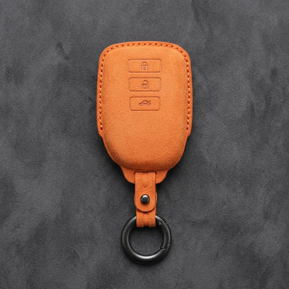 Toyota Hand-Stitched Alcantara Key Fob Cover – 3-Button Smart Key - Orange