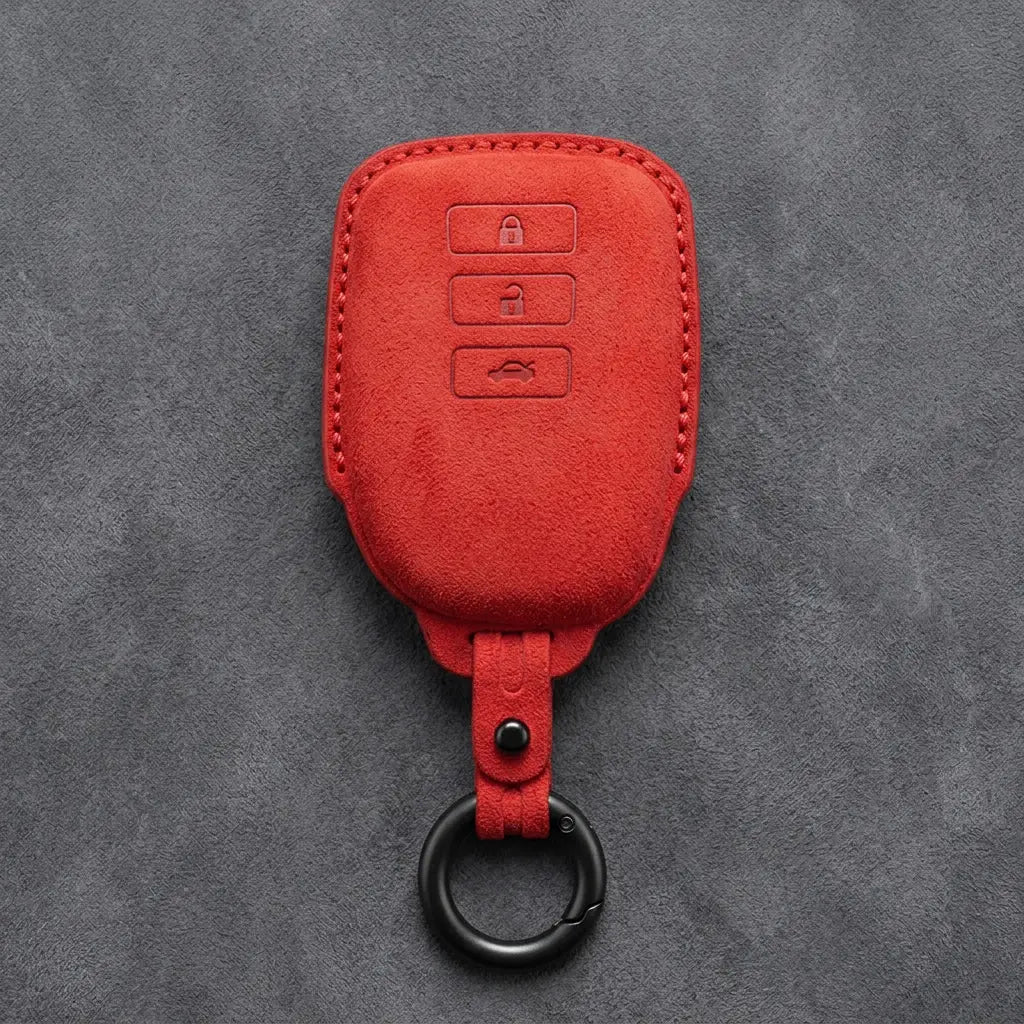 Toyota Hand-Stitched Alcantara Key Fob Cover – 3-Button Smart Key - Red