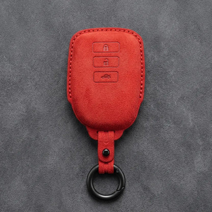 Toyota Hand-Stitched Alcantara Key Fob Cover – 3-Button Smart Key - Red