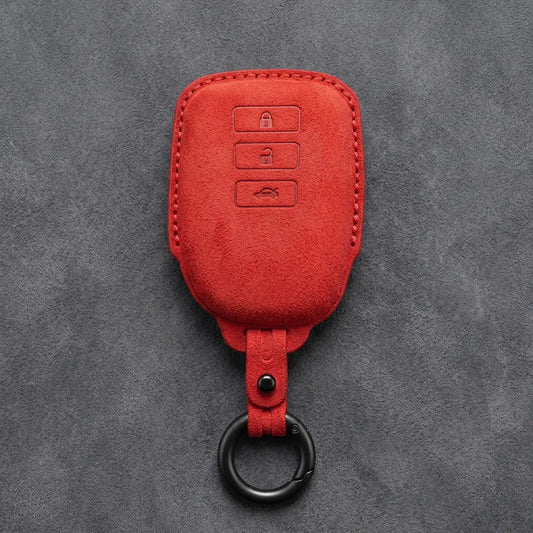 Toyota Hand-Stitched Alcantara Key Fob Cover – 3-Button Smart Key - Red