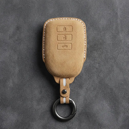 Toyota Hand-Stitched Alcantara Key Fob Cover – 3-Button Smart Key - Soft Brown